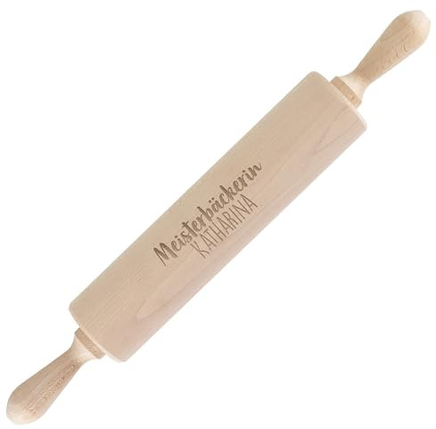 Herz & Heim® Nudelholz mit Gravur personalisiert mit Namen oder Wunschtext (Meisterbäckerin)
