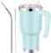 EQARD Mug Isotherme Cafe avec Paille Poignée Tasse de Voyage avec Couvercle étanche Gobelet Inox avec Tube Brosse Thermos Cafés pour Chaud ou Glacé Tous Sans BPA (Bleu, 30oz Couvercle à Vis)