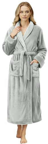 NY Threads Women's Dressing Gown Fleece Plush Soft Bathrobe Sleepwear House Coat, lightgrey, L