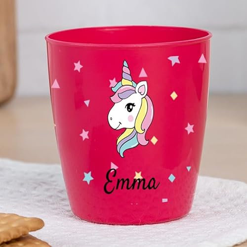 Wanapix | Vaso de Plástico Personalizado para Niños | Vuelta al Colegio/Guardería | Vaso Infantil con Nombre | Plástico Irrompible sin BPA | 300 ml | Unicornio