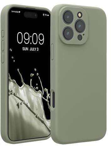 kwmobile Handyhülle für Apple iPhone 16 Pro Max Hülle - gummierte Handy Silikon Case für iPhone 16 Pro Max - Schutzhülle Cover - Graugrün