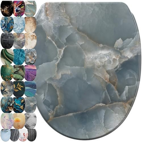 Sanilo Soft Close Toilet Seat with Quick Release, Toilet Lid Detachable at The Press of a Button, Easy Installation from Above (Marble Italy)