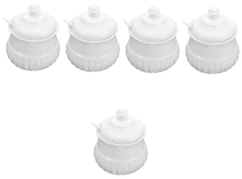 SOIMISS 5 Pezzi Zuccheriera in Ceramica Con Cucchiaino Barattoli Di Zucchero Per La Cucina Zuccheriere Cestino Zuccheriera Da Appoggio Barattolo Di Sale Con Coperchio e Cucchiaio Bianca