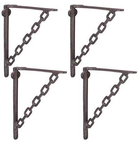Relaxdays Regalwinkel, 4er Set, Gusseisen, Ketten-Motiv, Winkel Regalträger, HxBxT: 18,5 x 4 x 22 cm, Regalhalter, braun