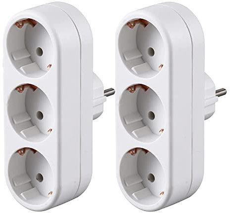 2 Stück Steckdosen, Mehrfachstecker, 3 in1 Steckdosenadapter, Weiß (250V / 16A)