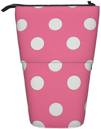 JKLQWC Stehendes Federmäppchen, einziehbar, niedlich, Motiv: Winter, der Delfin, Schreibwaren und Make-up-Tasche für Reisen, Schule, Büro, Geschenke, Weiß / Polka Dots, Einheitsgröße, Schulranzen