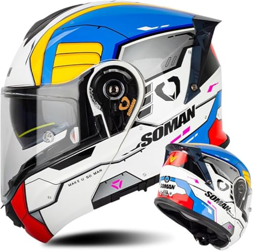 Casco Integrale modulare da Moto, antiappannamento, Doppia Visiera Parasole, Casco Cross-Country, ciclomotore, Casco da Corsa, Unisex, per Adulti, Uomo e Donna, omologato DOT/ECE E,XL=61-62cm