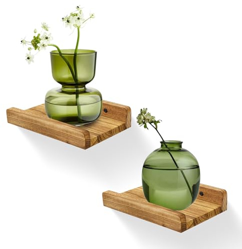 FURAOMEILI Small Wall Shelves,Mini Floating Shelf With Lip,Display Ledge,Speaker Shelf Set of 2 for Picture Frames Plants Decorative for Living Room Kitchen Bedroom,Wood,20CM,Carbonized Black