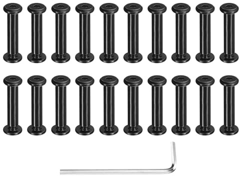 sourcing map 20 Sets Binding Post Screw, M4 x 9.5mm Bolts Female 5x22.5mm Hex Drive Socket Cap Screw Rivets Chicago Screws Furniture Bolts Stainless Steel with Wrench for Furniture Repair, Black