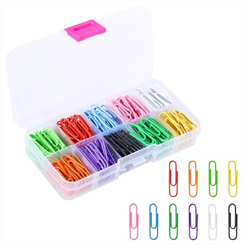 Büroklammern 28mm Bunt Aktenklammern Metall Paper Clips mit Aufbewahrungsbox für Papiere Schule Dokumente Bürobedarf 250 Stück 10 Farben