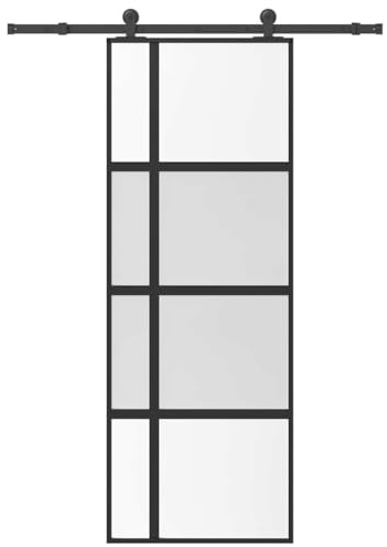 Mokuyary Puerta corredera Set herrajes Vidrio Templado Aluminio 76x205cm Puerta de Granero corredera Estilo rústico Puerta corredera Contiene Guía de Suelo Ajustable