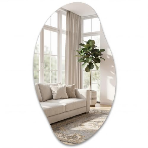 SONGMICS Asymmetrischer Spiegel, Rahmenlos, dekorativ, 85 x 50 cm | Unregelmäßiger Wandspiegel, blütenblattförmiger Spiegel, AILEAS Kollektion LWM021BD01