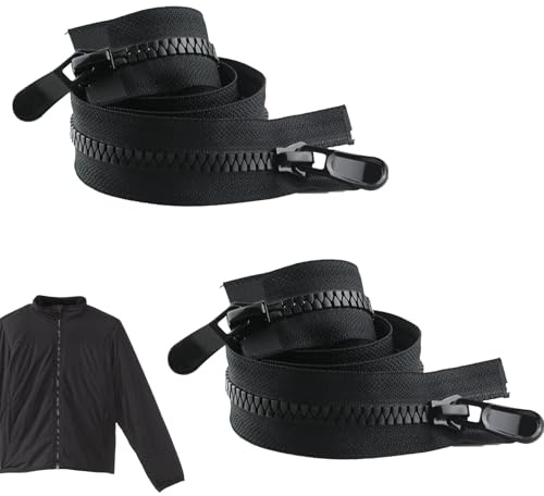 2 chiusure lampo separabili da 70 cm, chiusura lampo a doppio cursore, #8 zip separabile, liscia e resistente, chiusura lampo per cappotti, giacche, borse, biancheria da letto (Nero)