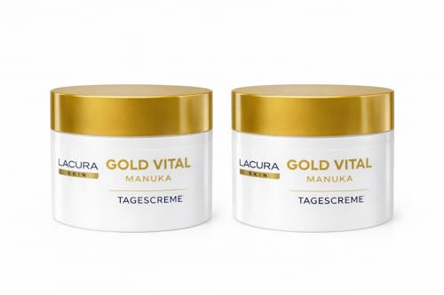 2x LACURA Gold Vital Manuka Tagescreme LSF 15, 2x 50 ml – Anti-Hauterschlaffung 55+ – Mit Manuka-Honig-Extrakt, Vitamin E & Soja-Aktivkomplex – Straffende Gesichtspflege mit UV-Schutz