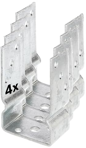 4x U-Pfostenträger, lichte Breite 101 mm, 150 mm Gesamtlänge, feuerverzinkter Stahl, Pfostenträger zum Aufschrauben oder Einbetonieren, U Profil Stahl, Bodenanker, Balkenschuh