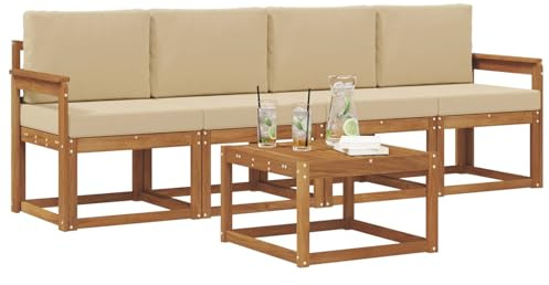 vidaXL Outdoor-Sofagarnitur 5 pcs Natur und Beige Massivholz Akazie, Garten-Sektionalsitz, Moderne Außenmöbel, langlebige Lounge, entspannte Terrasse für alle