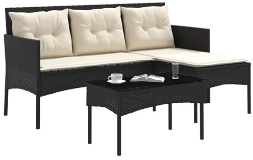 vidaXL Gartensofa-Set mit Kissen 2 pcs Schwarz und Creme Poly-Rattan, L-förmige Gartenlounge, wetterfester Rattan-Sofa, modernes Möbel für Terrasse, chillen und entspannen