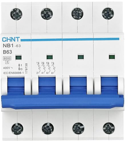 Chint NB1-63B4P63 Miniatur-Sicherungsschalter, 63 A, 4-polig, B Kurve, 6 kA