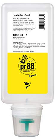 rath's pr88 liquid - 1 Liter-Hautschutzfluid - Spenderflasche für die Werkstatt - leichteres Abwaschen von ölig-, fettigem Schmutz