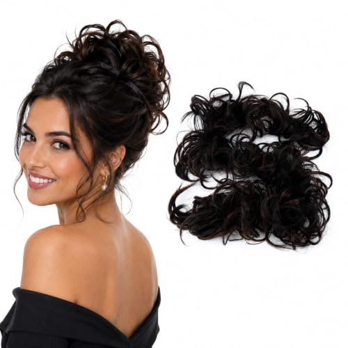 CAISHA 80cm Synthetic Wrap Bun Hair Piece Extension Brown Black Mix HW37 | Heat Resistant Chignon Updo Scrunchie Voluminous Wavy Donut Accessories Messy Elastic Band Bridal Wedding Party Top Knot Fake