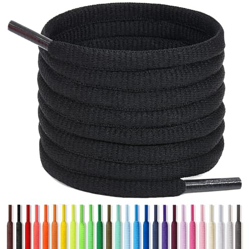 Handshop Half Round Shoelaces 1/4 - Oval Shoe Laces Replacements For Sneakers and Athletic Shoes Sports Black 30 inch (76cm)