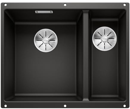 BLANCO SUBLINE 340/160-U | Granitspüle aus SILGRANIT schwarz | Einbauart: Unterbau | Hauptbecken links | für 60 cm breite Unterschränke | Ein Ausschnitt und nur einmal montiert