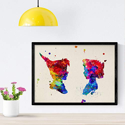 Nacnic Poster imagen de Peter pan y Wendy. Posters con diseño acuarela de películas y cine.Imágenes del cine y filmes para decoración de interiores. Tamaño A4