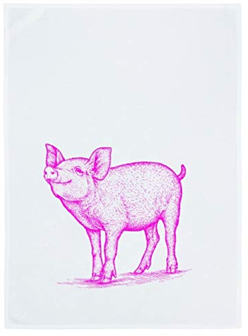 17;30 - HW030A - Geschirrtuch, Weiss, Schwein, Baumwolle, 50cm x 70cm, waschbar bis 60 Grad