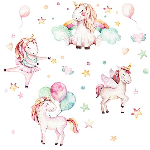 Little Deco Wandtattoo Einhörner & Herzen Sterne Ballons I Wandbild 101 x 63 cm (BxH) I Kinderzimmer Mädchen Babyzimmer Aufkleber Wandaufkleber Wandsticker DL539-07
