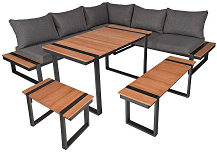 Lounge-Eckgruppe BELMIRA 6-TLG Garten Sitzgruppe Outdoor Braun Holz Metall Möbel