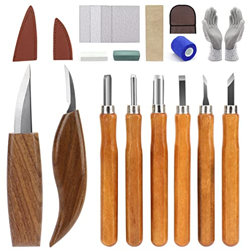 Holzschnitzwerkzeuge, Messer-Set, 20-teilig, DIY-Holzschnitz-Set für Anfänger, Holzbearbeitungsmesser-Set mit detaillierten Holzschnitzwerkzeugen, kein Schneidband, ideal als Geschenk