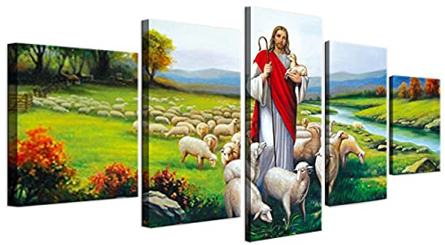 ZHONGYUTONG 5 Stück Jesus Christus Leinwand Wandbilder mit Rahmen Jesus Gemälde Religiöse Poster und Kunstdrucke Moderne Wohnkultur (150x80cm)