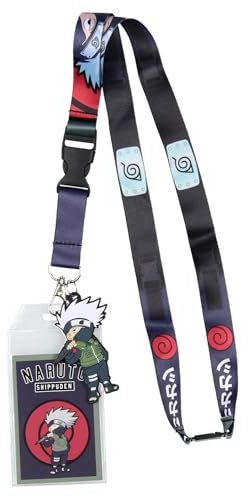 Bioworld Dragonne porte-badge Naruto Shippuden Anime Kakashi avec pendentif en caoutchouc Kakashi et autocollant de collection