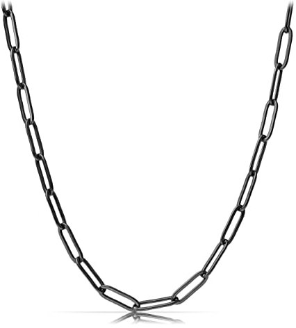 Made by Nami Halskette Schwarz aus Edelstahl - 50-cm Feine Gun-Metal Glieder-Halskette - Glieder-Kette - Handmade Herren-Kette - Panzer-Kette - Männer-Geschenk - Herren-Schmuck (Schwarz Raw)