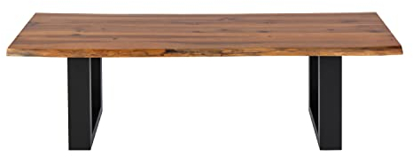 SAM Esszimmerbank 160x40 cm Dallas, Akazienholz cognacfarben, Massive Holzbank mit echter Baumkante, Baumkantenbank mit U-Gestell Schwarz, Sitzbank mit 26 mm Platte