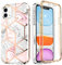 UEEBAI Case for iPhone 11 6.1 inch, Marble Pattern Full Body Protective Case with Built in Screen Protector, Shockproof, Pink