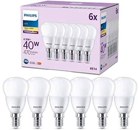 Philips Classic LED E14 Lampe, 40W, matt, warmweiß, nicht dimmbar, 6er Pack