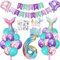 Meerjungfrau Geburtstag Deko 6 Jahre, Kindergeburtstag Luftballon Mädchen, Meerjungfrauen Thema Party Set mit Folienballon, Happy Birthday Girlande, Cake Topper und Tattoos