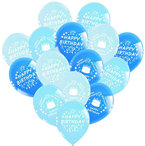 15 Luftballons Geburtstag Junge • Premium Ballons Happy Birthday Helium geeignet • 4 Seiten Druck • 3 Farben Blau, Babyblau, Eisblau • Geburtstagsdeko Junge • 100% Naturlatex, Bio abbaubar