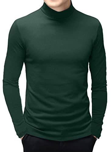 Mens Turtleneck Long Sleeve T Shirt Cotton Mock Neck Shirts Turtleneck Sweater Basic Stand Collar Tops Green, XL