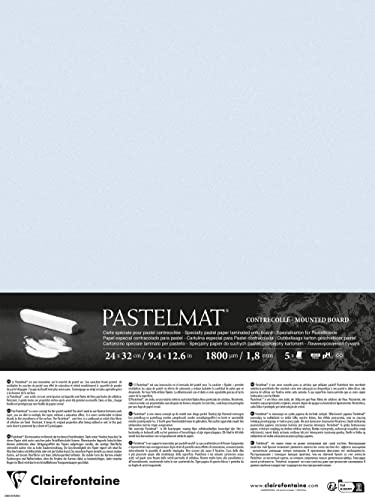 Clairefontaine 796013C - Pastelmat Laminated Paper - 5 Laminated Sheets Special Card for Dry Pastels - 24x32 cm 360g 1.8 mm - Light Blue - Made in France