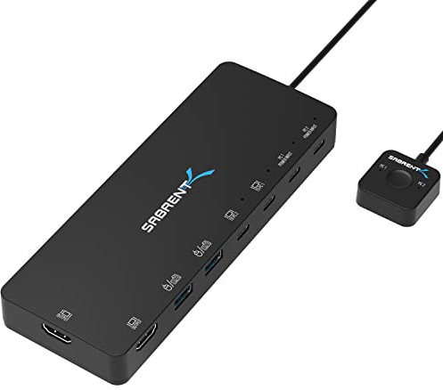 SABRENT KVM Switch, 2 port USB C Inputs, 2 ports usb-C outputs mit 60W PD | 2 USB ports | 2 HDMI port 4K@60Hz für monitor, Laptop, PC, Drucker, Scanner, Maus, Tastatur LED-Geräteanzeigen (USB-CKDH)