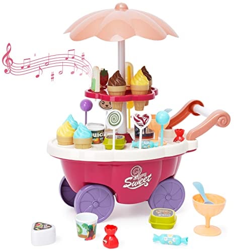 Ice Cream Cart Eiswagen Kinder Eiscreme Eisverkauf Spielset-Set für 3 Jahre Kaufladen Kinder Kinder Einkaufswagen Eisladen Kinder Eisdiele Kinder Geschenke für Mädchen