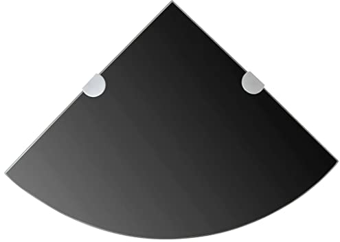FIRBNUS Eckregal Badregal 2 STK. 25x25x0,8 cm Regalboden Glas Glasregalboden Bad Regal Glas Schwebend für Wohnzimmer Badezimmer Glasregal Wandregal Glas Schwarz mit Verchromten