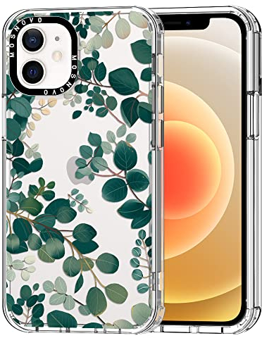 MOSNOVO Case for iPhone 12 Mini, [Buffertech 6.6ft Military-Grade Drop Protection] [Anti Peel Off Tech] Clear TPU Bumper Phone Case Cover Design - Eucalyptus
