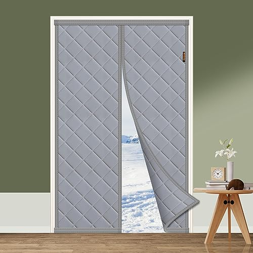 MAGZO Thermo Türvorhang Kälteschutz 90 x 220 cm, Magnet Wärmeschutzvorhang für Türen Thermovorhang Tür Winter gegen Kälte Isolierschutz Vorhang, Grau