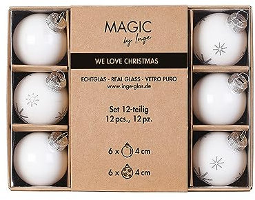 Weihnachtskugeln Glas 4cm x 12 Stück in Kartonbox Christbaumkugeln weiß - Just White