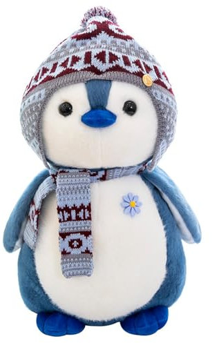 Herfair Pinguin Kuscheltier Mit Kapuze, Plüschpuppe Stofftier Schmusetier Geschenk (27cm, Blau)