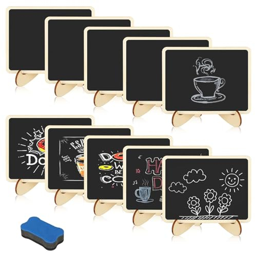 Petit Tableau Noir avec Support, 10 Pièces Mini Panneaux d'Affichage, Ardoise à Craie Pratique pour Mariage, Fête, Étiquettes de Table ou Indications de Prix, Idéal pour Décoration et Communication
