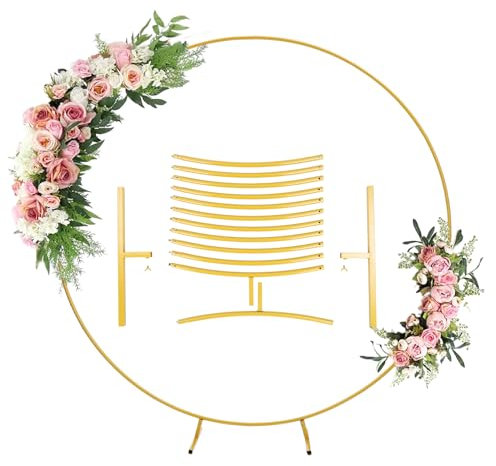 Holdfiturn Gold Metal Round Balloon Arch,2m Balloon Hoop Stand Circle Wedding Arch Flower Ring Stand for Birthday, Wedding, Baby Shower,Grad Party Decoration,Christmas
